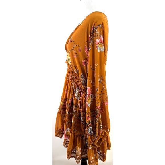 Free People Cherry Blossom Plunge Long Sleeve Mini Dress Size Medium - Picture 6 of 10